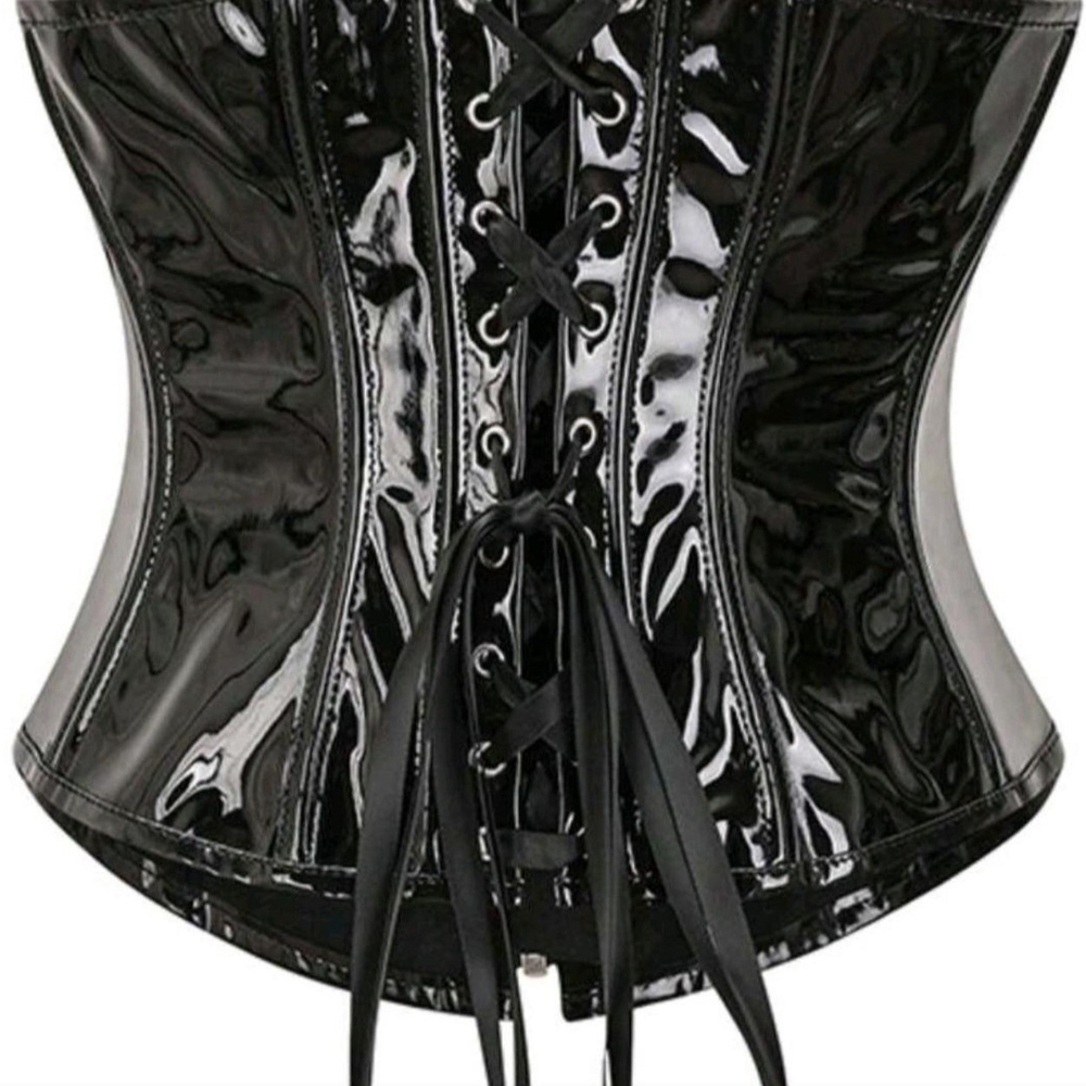 Black Patent Underbust Corset with Front Buckles - Picture 3 of 8